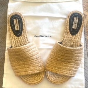 Balenciaga Beige Jute Flat Slides - Size 38